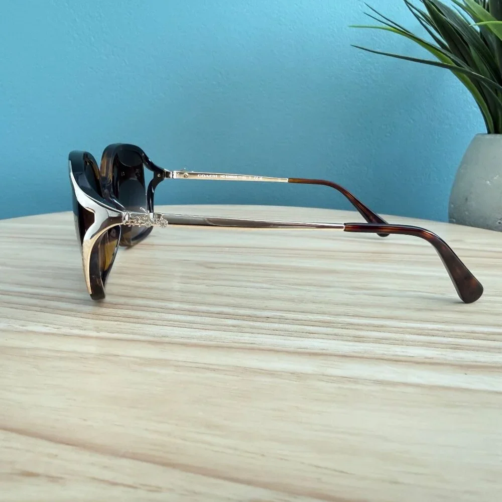 Coach Tortoise Sunglasses HC8280U L1116 XL Gold Cut Out Rims With Case & Papers - Picture 11 of 16